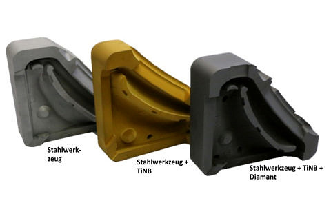 Mold inserts in various coating conditions
